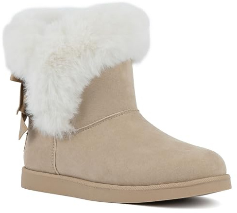 Juicy Couture Women's Slip-On Winter Snow Boots Warm & Insulated with Faux Fur Lining Comfortable Fashion Booties-King-Natural Micro Size 8