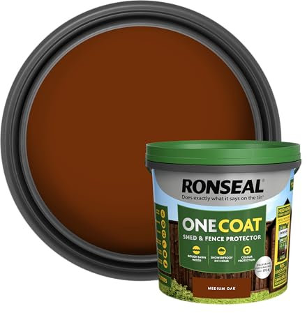 Ronseal One Coat Shed and Fence Protector Medium Oak 5 litres (Covers up to 6 Fence Panels) All Weather Protection