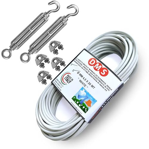 DMS Filo per stendere il bucato da esterno 20Mt x d.4,5 Resistente. Cavetto in acciao rivestito, stendibiancheria Made in Italy (20 MT)