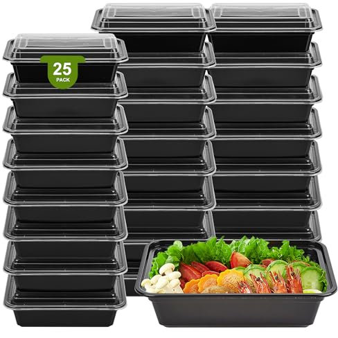 [25 Pack] Meal Prep Containers, Reusable Stackable Food Storage Containers with Lids, Microwave, Freezer & Dishwasher Safe, Small Capacity 24 oz Takeaway Lunch Box, Portion Control & Batch Cooking