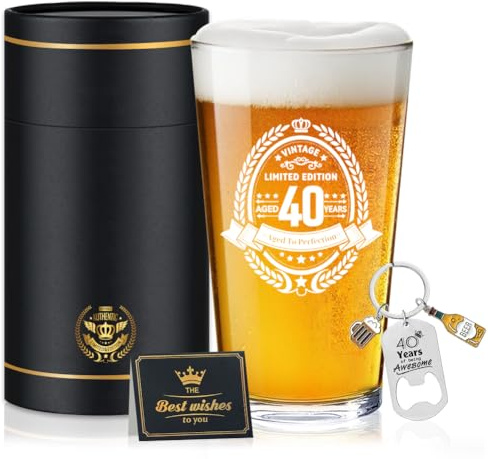 Fabuloustrim 40th Birthday Gifts for Men,40th Birthday Decorations for Him,Gift Ideas for Husband Dad Brother,Milestone Present for 40 Year Old Male,Beer Glass Keepsake