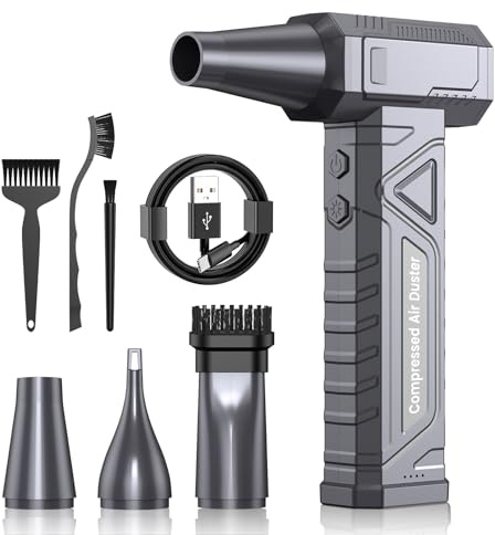 Elektrische Staubgebläse Druckluftspray für PC Reinigung - Electric Air Duster 200000 RPM, 4-Gang Einstellbare Mini-Gebläse mit Akku, Luftgebläse für Tastatur, Haus, Outdoor, Auto, W18, Silber