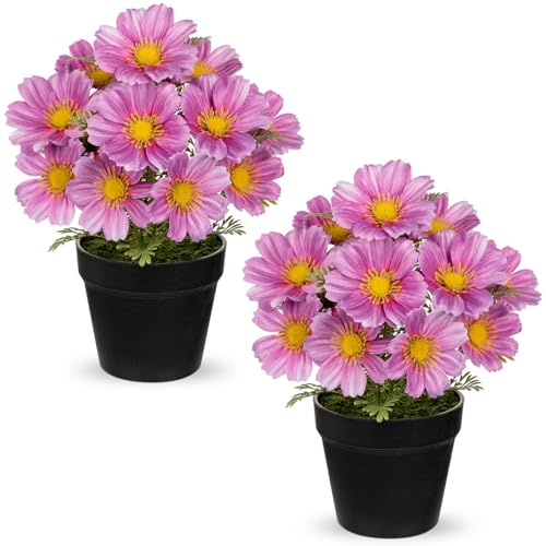 Oairse Kunstblumen Kosmeen im Topf Frühlingsblumen Dekoblume wie echt Künstliches Blumenarrangement mit Topf für ochzeitsdeko, Tischdeko, Wohnzimmer, Schlafzimmer, Zimmer Deko, Fensterbank Deko
