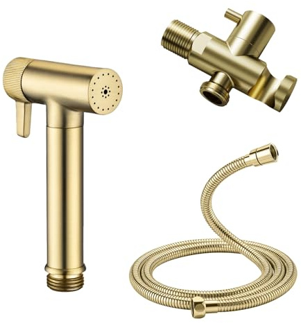 Bidet Handbrause Set, Dual-Modus Handbrause Jet y Stream, Messing Wandmontiert Bidet Armaturen, mit G1/2 Ventil, für Badezimmer, Garten, Balkon, Haustierreinigung (Gold)