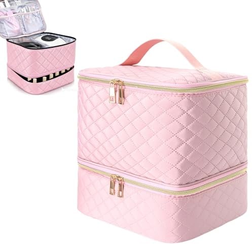 Zyiphor Nagellack Aufbewahrung Nagelkoffer Doppelschicht Tragbarer Nail Polish Organizer Nagellack Tasche für 30 Flaschen,Nagellampe Zubehör (Rosa)