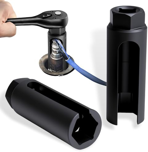 YUJUVI 2 Stk Sauerstoffsensor-Stecknuss Lambdasonden Schlüssel 1/2 3/8 Antrieb 7/8 22mm Lambdasonde Werkzeug Set mit Breitem Seitenausschnitt zur Vermeidung von Schäden an Drähten