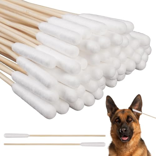 200 Stück Hunde Wattestäbchen Ohrreiniger 15CM für Empfindliche Ohren | Holz Haustiere Ohrreiniger Wattestäbchen für Hunde, Lang Ohrreinigungsstäbchen, Professionelle Tierarzt-Hygiene