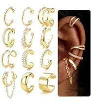 Adramata 12Pcs Ear Cuff Ohrklemme Ohrringe für Damen Fake Piercings Ohr Earcuffs Clip On Ohrring Non Piercing Ohrclips Damen Ohne Ohrlöcher Vergoldet/Silber Helix Knorpel Ohrringe Ohrmanschette