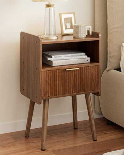 HEYZOEY Nachttisch, moderner Nachttisch Holz Nachttische mit Speicher Schublade Beistelltisch für Schlafzimmer, Wohnzimmer, Büro, Walnuss