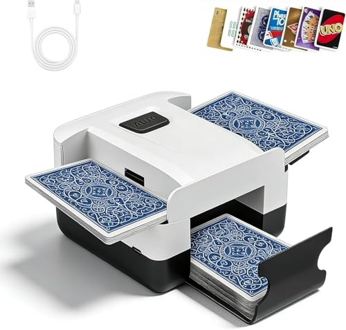 Kartenmischmaschine, Automatischer Mischmaschine Karten, Elektrische Kartenmischer Geräuscharm mit 2000mAh Wiederaufladbarer für 1-2 Decks, Card Shuffler für Phase 10, Texas Hold'em, Blackjack