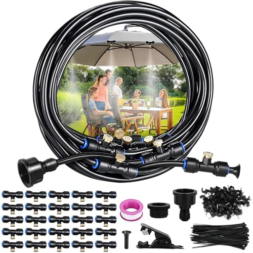 JUQG 18M Dispositivo di Raffreddamento a Spruzzo, 106Pcs Kit di Irrigazione, Sistema di Irrigazione con raffreddamento a Spruzzo, Adatto per Eventi All'aperto, Giardini, Patii, Ombrelloni e Tetti