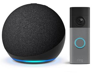Echo Dot (Neueste Generation), Anthrazit + Ring Akku-Videotürklingel (Battery Video Doorbell) (neueste Gen.), Gesprenkeltes Grau