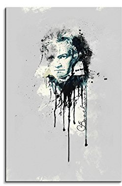 Paul Sinus Art Ludwig van Beethoven 90x 60cm Keilrahmenbild Kunstbild Aquarell Art Wandbild auf Leinwand fertig gerahmt Original Unikat