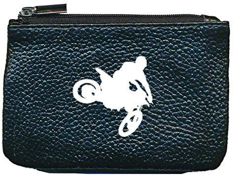 Petit Porte Monnaie en Cuir Porte cles Noir Motif Moto Cross