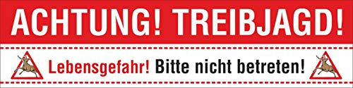 PVC Werbebanner Banner Plane Achtung Treibjagd Jagd Warnung mit Ösen, 2000 x 500 mm