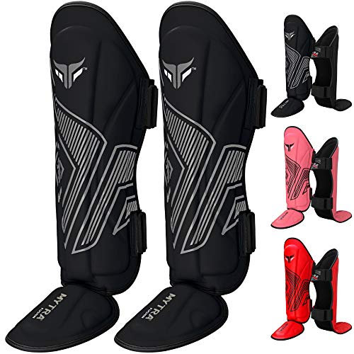 Mytra Fusion Adult Shin Pad, Shin Protector, Shin Guard for Boxing, MMA, Muay Thai, & Martial Arts Training (Black, S/M)