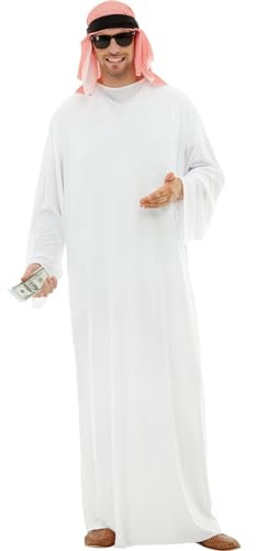 Funidelia Disfraz de Árabe para Hombre con túnica y pañuelo, Traje de jeque para adulto, Disfraces de Carnaval, Halloween y Despedidas – Talla XL