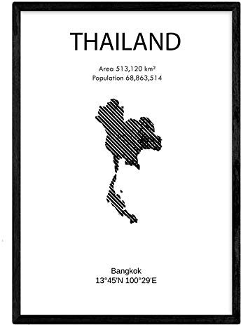Nacnic Poster von Thailand. Klingen von Ländern und Kontinenten der Welt. A3 Größe mit Rahmen
