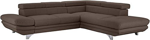 Mivano Ecksofa Enterprise / Trendige Ledercouch in L-Form mit Ottomane rechts / Inkl. höhenverstellbare Kopfstützen / 277 x 75 x 238 / Kunstleder: grau-braun