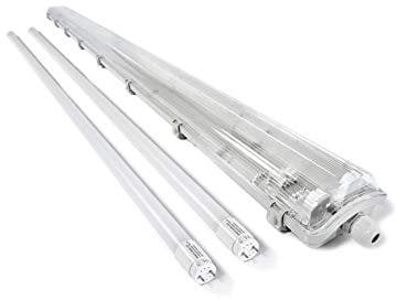 pureled SET 1x LED Feuchtraumleuchte Wannenleuchte Keller Werkstatt IP65 2x T8 LED 150cm 24W 6000K G13 Bürolampe