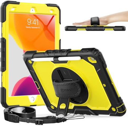 Timecity iPad-Hülle für iPad 25,9 cm (10,2 Zoll) 2019/2020, iPad 8./7. Generation, Hülle mit Stifthalter, 360° drehbarer Ständer, verstellbarer Handschlaufe, Schultergurt, integrierter Displayschutz