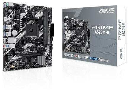 ASUS Prime A520M-R Placa Base AMD Ryzen AM4 mATX con Soporte M.2, Realtek 1Gb Ethernet, HDMI, SATA 6 Gbps, Soporte USB 5Gbps Trasero y Frontal, Negro