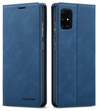 EYZUTAK Hülle für Samsung Galaxy A41, Magnetverschluss Premium PU Leder Flip Case mit Kartenfächern Brieftasche Standfuntion stoßfeste Silikonhülle Retro Ledertasche - Blau