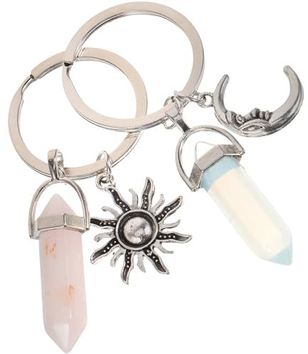 2 StüCk Kristallstein SchlüSselanhäNger, Mond Und Sonne Charms Schlüsselring FüR Auto, Handtasche, Freundschaft, Dekoration