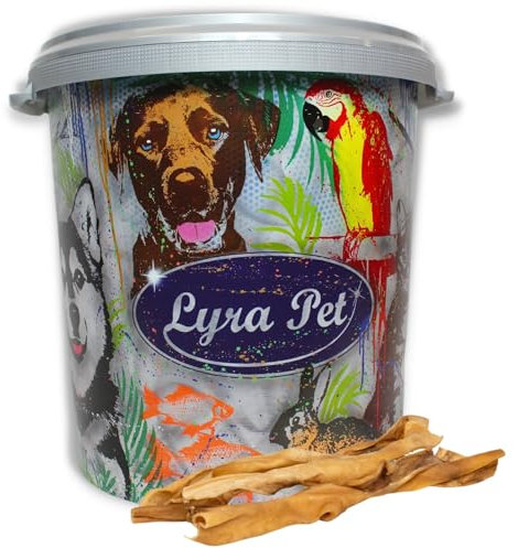 Lyra Pet® 2 x 10 Rinderkopfhautstangen ca. 50 cm Hundefutter Kaustange Kauknochen Rohleder Rind Kauartikel Snack + 30 L Tonne