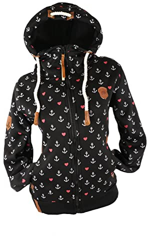 xy Damen Sweat Jacke Hoodie Kapuze Fleece gefüttert Übergangsjacke Herz
