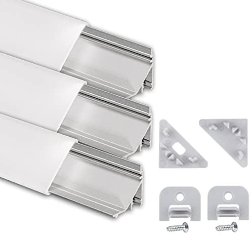 .one-bath LED Aluminium Eckprofil 3 Meter I LED Alu Profile 45 Grad I Aluminiumprofil für LED Stripes I Lichtleiste I 3x 1m Komplettset