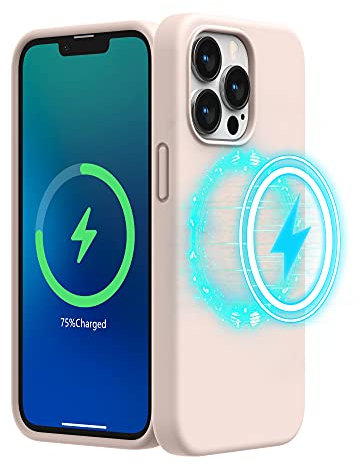 SURPHY Magnetic Case Designed for iPhone 13 Pro Case (6.1 inch 2021 Release), with Microfiber Lining Liquid Silicone Phone Case for iPhone 13 Pro (Light Pink)