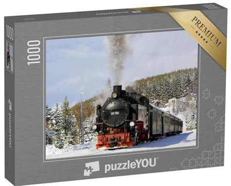 puzzleYOU: Puzzle 1000 Teile „Dampfzug der Fichtelbergbahn nahe Oberwiesenthal, Deutschland“ – aus der Puzzle-Kollektion Erzgebirge, Lokomotive