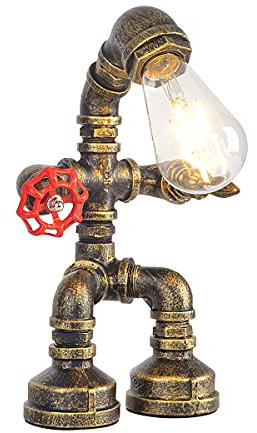 Kaj Hejmo Water Pipe Robot Style Tischlampe- Vintage Industrial Tischlampe-Steampunk Lampe Eisen Retro Nachttischlampe für Vintage Möbel Dekorationen (Bronze-Style A)