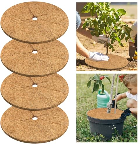 Legigo 4pcs Coconut Fiber Mulch Ring Tree Plant Protector Mat, 60 cm Natural Coco Coir Tree Protection Ring Plant Pot Soil Cover, Tree Rings Disc Plant Cover for Indoor Outdoor Plants,Landscaping