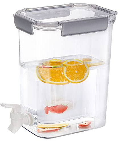 Elsjoy Kunststoff Getränkespender mit Zapfhahn, 4.5L Getränkespender Kaltgetränkebehälter für Eistee, Limonade, Kühlschrank, Bar, Party, Verschlussdeckel