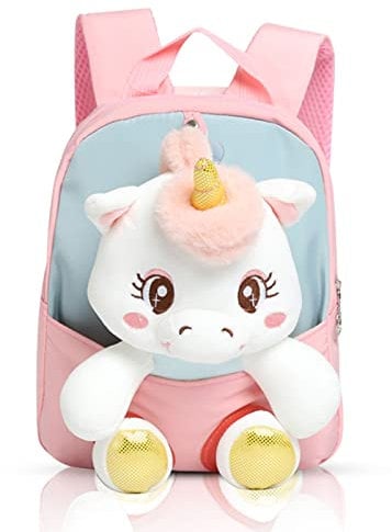 MIDSuN Kleiner Kinderrucksack,Abnehmbarer Plüsch Puppe Kindergartenrucksack,Einhorn Kindergarten Rucksack Kindertasche für 2-5 Jährige Kindergarten Junge und Mädchen (Rosa)