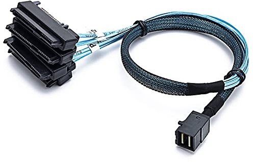 WLGQ Mini-SAS-auf-4X-SAS-Kabel, 29-polig, SFF-8643 auf SFF-8482, 29-polig, mit Sata-15-poligem Stromanschluss, eins zu vier, für Raid-Controller auf HDD, 0.5m