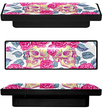 Lot de 4 boutons de tiroir ergonomiques en verre de cristal avec têtes de mort et roses 9,1 cm