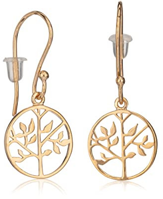 NKlaus Paire de boucles d'oreilles Arbre de vie Doré 18 carats Pendentifs d'oreilles Arbre de vie 3679