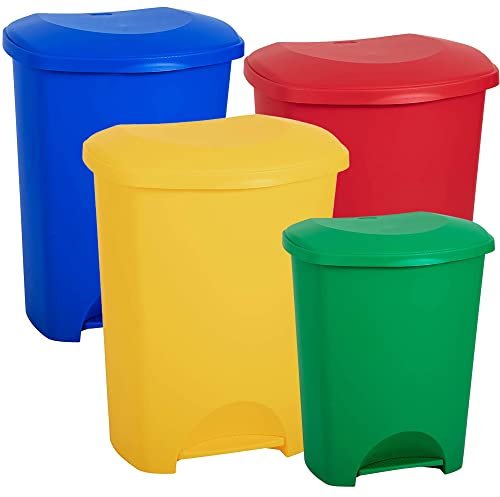 STORM TRADING GROUP Coloured 50 Litre Recycling Commercial Medical Utility Waste Trash Pedal Bins Hands Free Foot Pedal Operation Red, Yellow, Blue & Green (Yellow, 2)