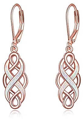 YFN Sterling Silver Celtic Knot Dangle Earrings - Good Luck Irish Vintage Dangles for Women (Pink Celtic Earrings)