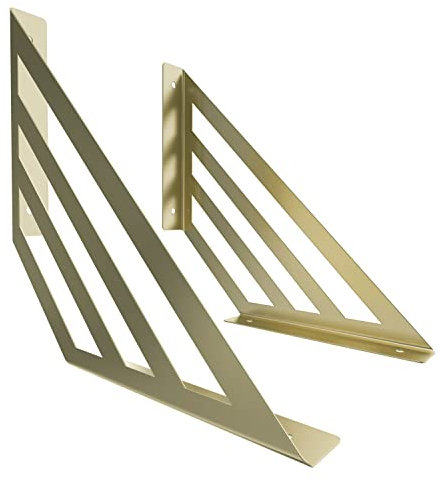 Sossai Staffe da parete 2 pezzi GSHR Truss 250x250 mm in acciaio – supporto a muro per mensola – oro – design decorativo
