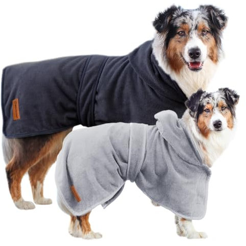Wahre Tierliebe Hundebademantel waschbar - Trockenes Fell in nur wenigen Minuten - Hundehandtuch als kuscheliger Kälteschutz. Für Große, mittelgroße und kleine Hunde, Bademantel Hund., L