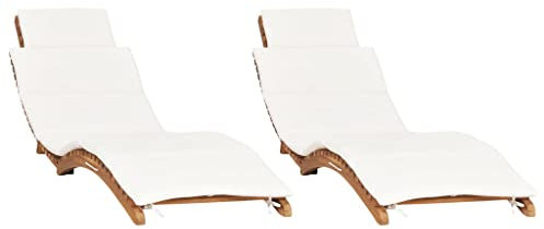 Makastle 2-er Set Sonnenliege Gartenliege Liegestuhl klappbar mit Auflagen, Strandliege Holzliege Relaxliege für den Garten, Terrasse und Balkon, Braun und Weiß