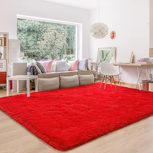 BENRON Rote Teppiche für Wohnzimmer, große Fläche, 15,2 x 22,9 cm, zotteliger Schlafzimmerteppich für Mädchen und Jungen, ultraweich, Kinderteppich, flauschige Teppiche für Kinderzimmer, Wohnheim,