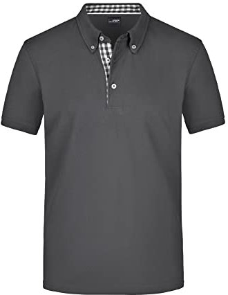 James & Nicholson Klassisches Herren Polohemd - Polohemd mit Button-Down-Kragen | Farbe: graphite/graphite-white | Grösse: XL