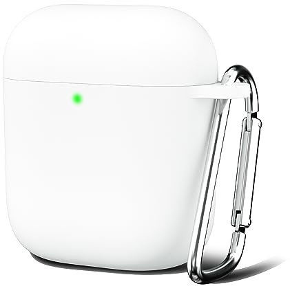 Oakxco für Airpods Hülle Silikon Bunt Matt Glatt Dünn Weich Gummi Airpods 1/2 Generation Case, Mädchen Einfarbig Hart Plastik Slim TPU Aesthetic Silikonhülle mit Karabiner, Weiß Weiss