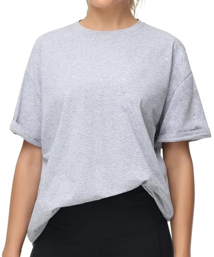 THE GYM PEOPLE Women's Casual Oversized T-Shirts UK Summer Gym Basic Tops | Short Sleeve, Drop Shoulder, Lightweight and Breathable, Soft, Classic Round Neck, for Sport Fitness Casual Daily Wear
