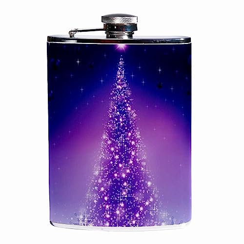 2Pcs Flachmann für Spirituosen für Herren 8 Unzen,Edelstahl auslaufsicherer Leder Wickelkolben mit Trichter,Weihnachtsbaum und Schneeflocken